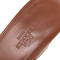 Hermes Brown Leather Mona Slide Sandals Size 38