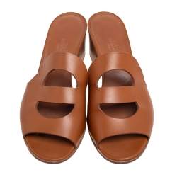 Hermes Brown Leather Mona Slide Sandals Size 38