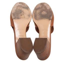 Hermes Brown Leather Mona Slide Sandals Size 38