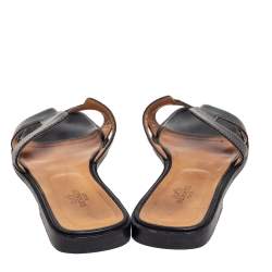 مملوكة مسبقًا Hermes Black  Leather Oran  Sandals Size 38.5