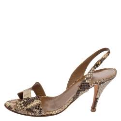 Pre Owned Hermès Beige/Brown Python Leather Night Slingback Sandals Size 39