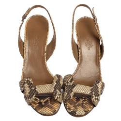 Pre Owned Hermès Beige/Brown Python Leather Night Slingback Sandals Size 39