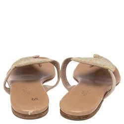 Hermes Beige/Brown Suede And Leather  Embroidered Flat Sandals Size 38.5