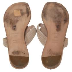 Hermes Beige/Brown Suede And Leather  Embroidered Flat Sandals Size 38.5