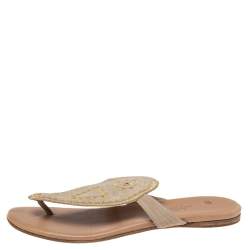 Hermes Beige/Brown Suede And Leather  Embroidered Flat Sandals Size 38.5