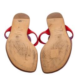 Hermes Red Suede Embroidered Motif Flat Thong Slides Size 38.5