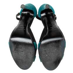 Hermes Teal/Black Suede Premiere Ankle-Strap Sandals Size 38.5