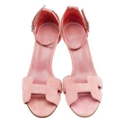 Hermes Pink Leather And Suede Highlight Ankle Strap Sandals Size 40