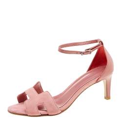 Hermes Pink Leather And Suede Highlight Ankle Strap Sandals Size 40
