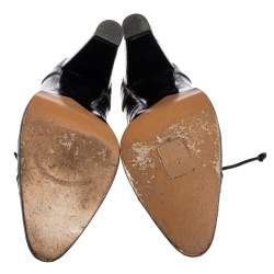 Hermes Black Croc Embossed Leather Lace-Up Oxford Ankle Booties Size 38.5