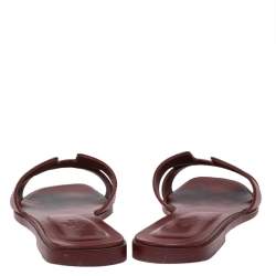 Pre Owned Hermes Burgundy Leather Oran  Sandals Size 38
