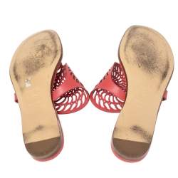 Pre Owned Hermes Coral Pink Leather Nautilus Thong Flats Size 37