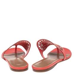 Pre Owned Hermes Coral Pink Leather Nautilus Thong Flats Size 37