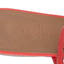 Pre Owned Hermes Coral Pink Leather Nautilus Thong Flats Size 37