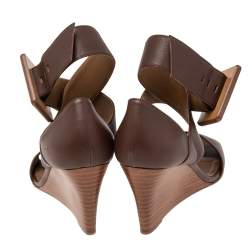 Hermes Brown Leather Wedge Ankle Strap Sandals Size 38.5