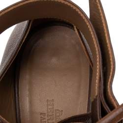 Hermes Brown Leather Wedge Ankle Strap Sandals Size 38.5