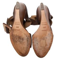 Hermes Brown Leather Wedge Ankle Strap Sandals Size 38.5