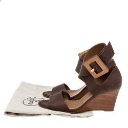 Hermes Brown Leather Wedge Ankle Strap Sandals Size 38.5