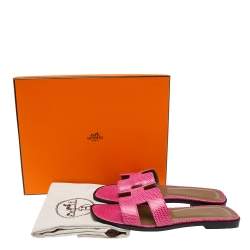 Hermes Pink Lizard Leather Oran Flats Size 37.5 
