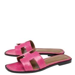 Hermes Pink Lizard Leather Oran Flats Size 37.5 