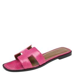 Hermes Pink Lizard Leather Oran Flats Size 37.5 
