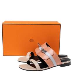 Pre Owned Hermes Multicolor Leather Avenue Flats Size 37