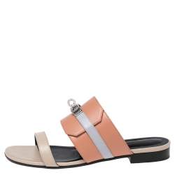 Pre Owned Hermes Multicolor Leather Avenue Flats Size 37