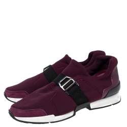 Hermès Burgundy Neoprene and Leather Elastic Buckle Strap Run Slip-On Sneakers Size 36.5