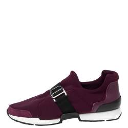 Hermès Burgundy Neoprene and Leather Elastic Buckle Strap Run Slip-On Sneakers Size 36.5
