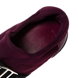 Hermès Burgundy Neoprene and Leather Elastic Buckle Strap Run Slip-On Sneakers Size 36.5