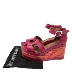 Hermes Black Leather Ilana Espadrille Wedges Sandals Size 37