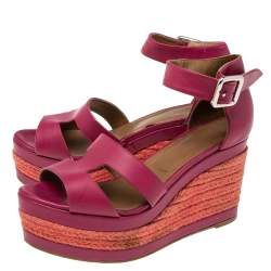 Hermes Black Leather Ilana Espadrille Wedges Sandals Size 37