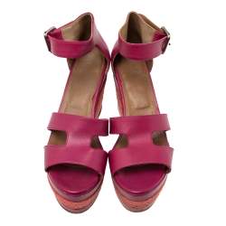 Hermes Black Leather Ilana Espadrille Wedges Sandals Size 37