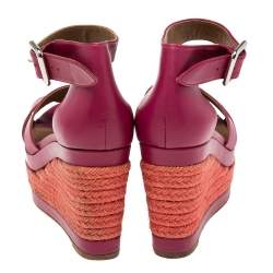 Hermes Black Leather Ilana Espadrille Wedges Sandals Size 37