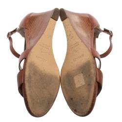 Hermes Brown Leather Legend Wedge Ankle-Strap Sandals Size 38.5