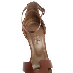 Hermes Brown Leather Legend Wedge Ankle-Strap Sandals Size 38.5