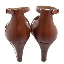 Hermes Brown Leather Legend Wedge Ankle-Strap Sandals Size 38.5
