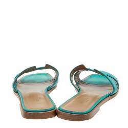 Pre Owned Hermès Teal Green Leather Oran Flats Size 36