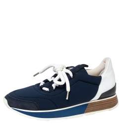 Hermes Navy Blue/White Nylon And Leather Buster Low Top Sneakers Size 36
