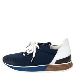 Hermes Navy Blue/White Nylon And Leather Buster Low Top Sneakers Size 36