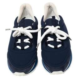 Hermes Navy Blue/White Nylon And Leather Buster Low Top Sneakers Size 36