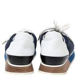 Hermes Navy Blue/White Nylon And Leather Buster Low Top Sneakers Size 36