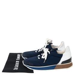 Hermes Navy Blue/White Nylon And Leather Buster Low Top Sneakers Size 36