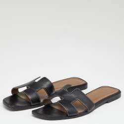 Hermes Black Leather Oran Flats Size 39
