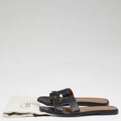 Hermes Black Leather Oran Flats Size 39
