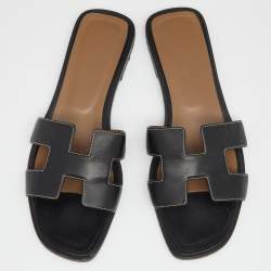 Hermes Black Leather Oran Flats Size 39