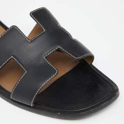 Hermes Black Leather Oran Flats Size 39