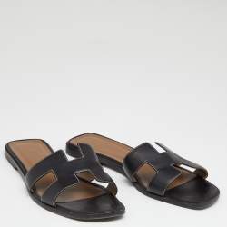 Hermes Black Leather Oran Flats Size 39