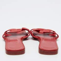 Pre Owned Hermes Red Leather Oran Flat Slides Size 36