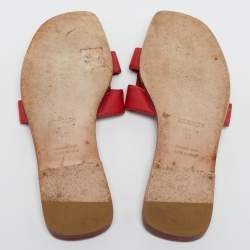 Pre Owned Hermes Red Leather Oran Flat Slides Size 36